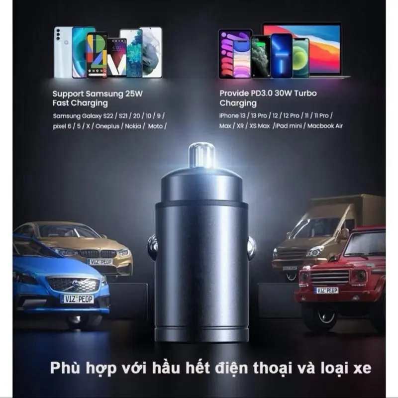 Tẩu sạc nhanh oto 100W 2 cổng USB, TypeC phù hợp mọi xe và thiết bị 2