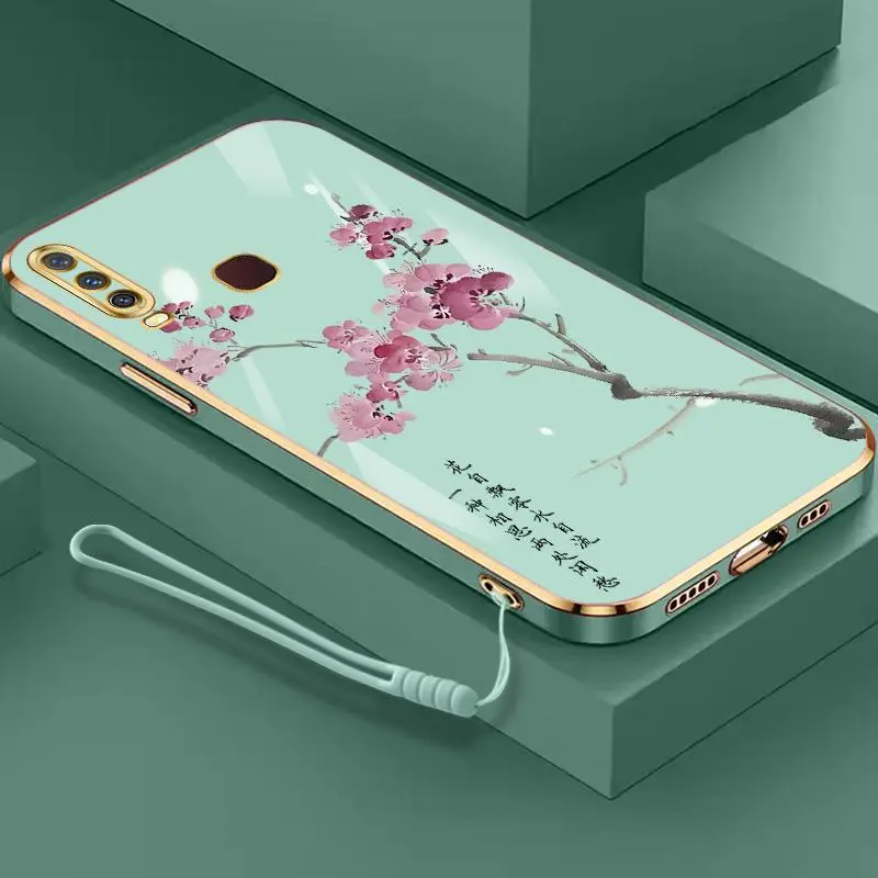 Softcase Untuk VIVO Y17 Y01 Y02 Y02A Y02t Y03 Y10 T1 Y100 4G Y11 2019 Y11s Y12 Y12a Y12s Y12i Y15 Y15s Y15a Y15c Y16 Y17s Y18 Y18e Y19 Y1s Motif Bunga Plum Soft Silicon Laser Plating Kesing Hp Murah 4