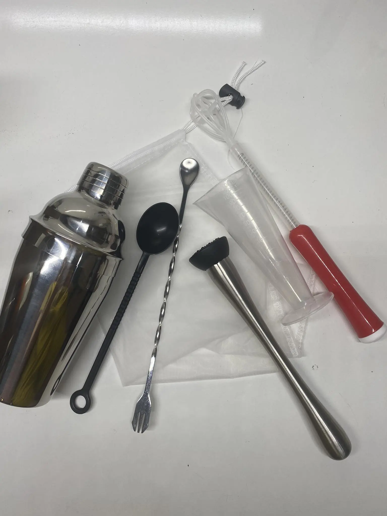combo s8 pha chế (7 món 1 lắc inox 500ml. 1 chày dầm,1 thìa 10g, 1 thìa khuấy 26cm, 1 tạo bọt nhựa,1 túi lọc trà 25cm, 1 phễu 100ml)