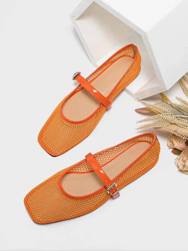 Women's Fashionable Solid Color Hollow Out Design Black Flats Shoes, Flats Sandals, Casual Comfortable Square Toe Ballerina Soft Sole Walking Shoes for Summer, Lightweight Breathable Shoes for Daily, Girl, Ballet Flats, Footwear 2