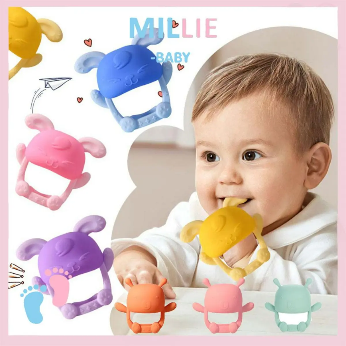 Baby  Rabbit Teething Toys for Newborn Baby Nursing Grade  for baby silicon soft  for teether baby  pro Toy Safe for Babies - Pink/Blue/Yellow/Purple