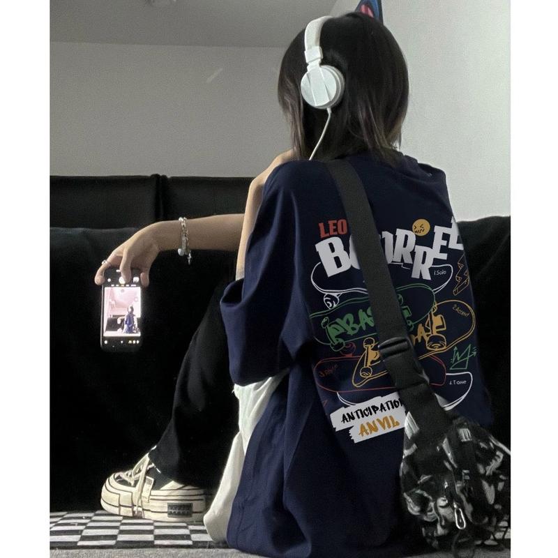  Áo thun phông logo tay nam nữ PINK tay lỡ form rộng BOURREE Unisex Top Women Cổ Tròn Cotton 