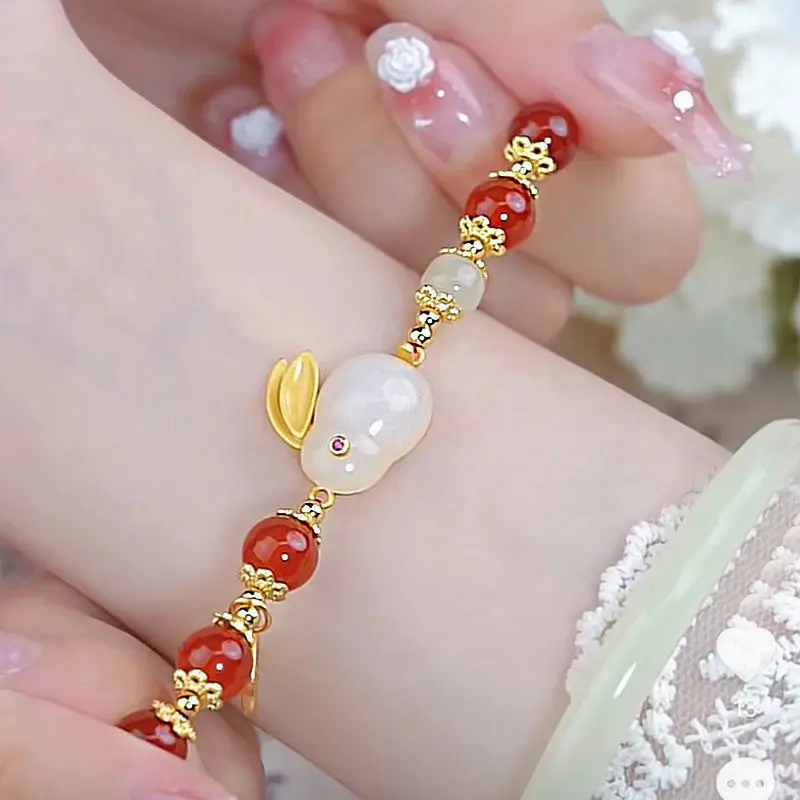【Sktlz】 Red Beads Rabbit Bracelet Women's Fashion Valentine's Day Gift Bracelets Chain 7