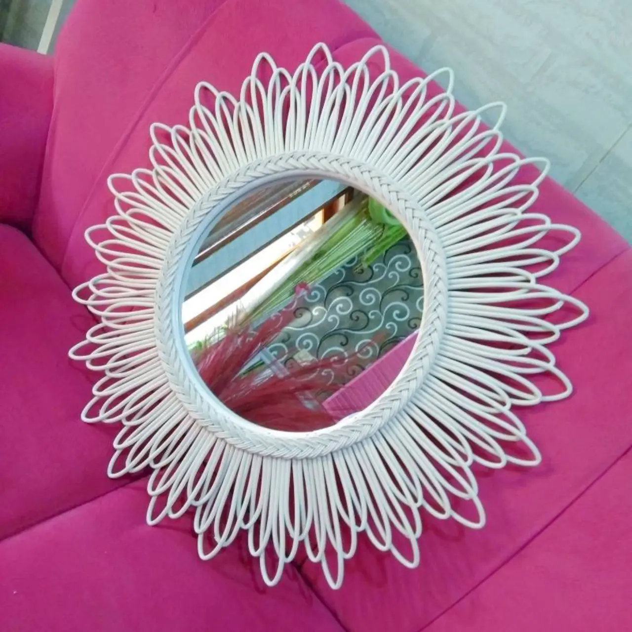 Alfi Cermin Rotan | Cermin Cantik | Aesthetic Mirror | Cermin Hias Berwarna | Hiasan Dinding Kaca Square salon kamar