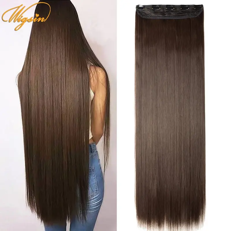 Sợi Tóc Thẳng Siêu Dài, 32 Inch, Vô Hình, Chất Liệu Tổng Hợp Tự Nhiên, 5 Kẹp Trong Một Mảnh, Tóc Nối, Dành Cho Nữ