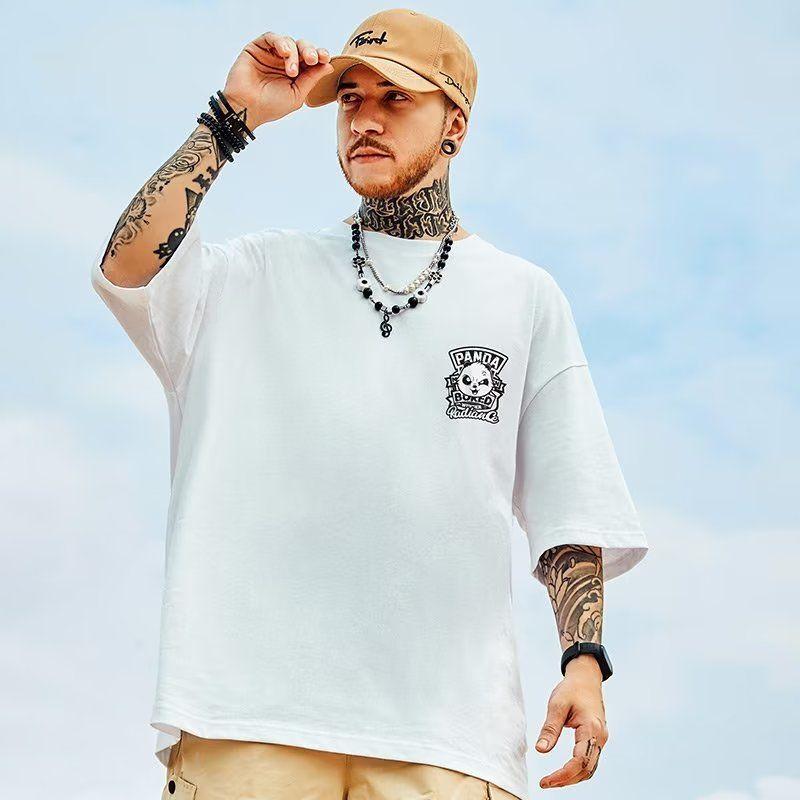 [Popular Print] New Chinese Style Panda Fat Man Trendy Ins Short Sleeve T-Shirt Loose Fit Summer Plus Size Five-Quarter Sleeve Chinese Style 3