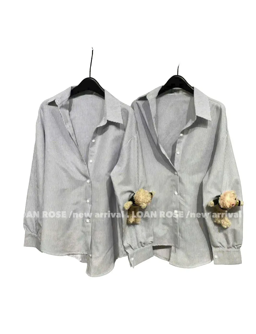 Áo sơ Mi kẻ xám from rộng kèm gấu tháo rời được dễ phối đồ hot top Nữ Women