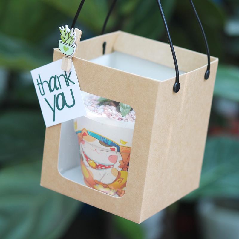 Chưa bao gồm cây và chậu Set túi giấy cứng có quai xách xinh xắn mua kèm đựng chậu mini
