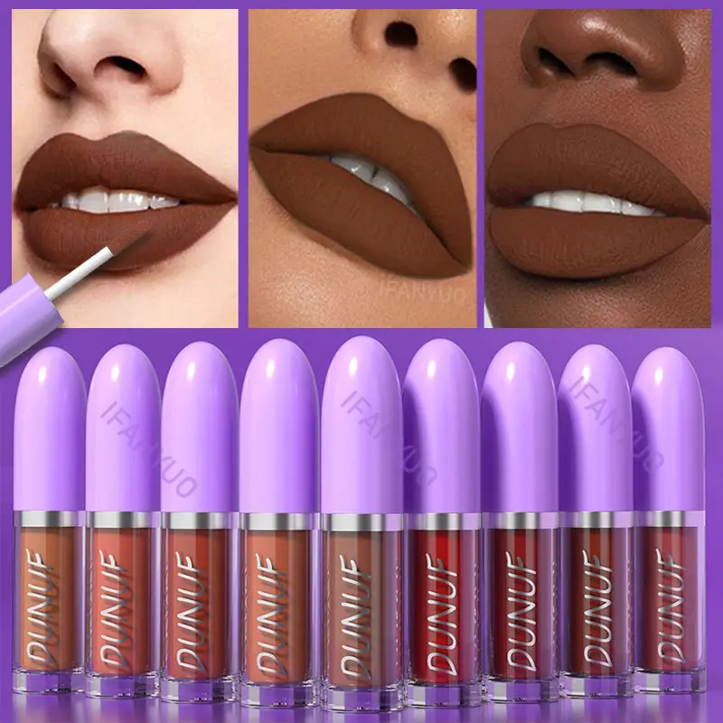 DUNUF9 color bullet head lip gloss matte color holding lip gloss velvet matte finish not easy to stick to cup lipstick