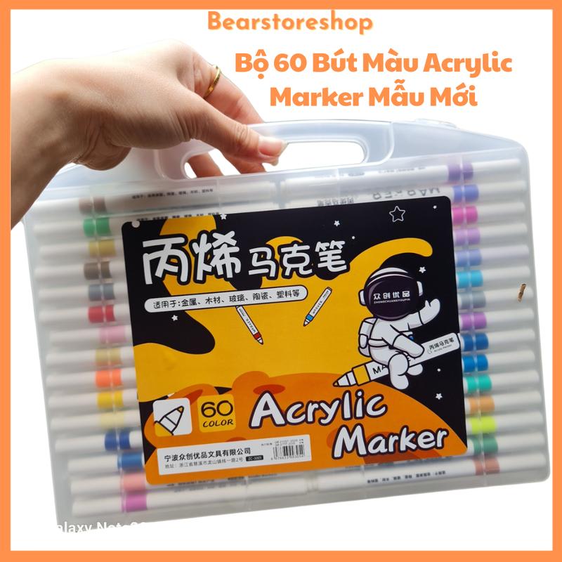  Bộ 60 Bút Màu Acrylic Marker Cao Cấp không Thấm Nước  Không Bị Nhòe vẽ trên mọi chất liệu giấy vải gỗ 