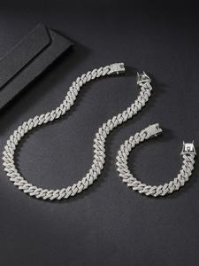 Collar y pulsera de eslabones de cadena cubana decorados con diamantes de imitación de estilo punk, Conjunto de joyas de cadena gruesa de estilo hip hop, para decoración de ropa para hombre y mujer, para regalo