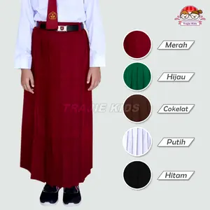 Rok Bawahan Seragam Sekolah Anak SD Kelas 1-6 Model Rempel Warna Merah Cokelat Hijau Putih Hitam Fashion