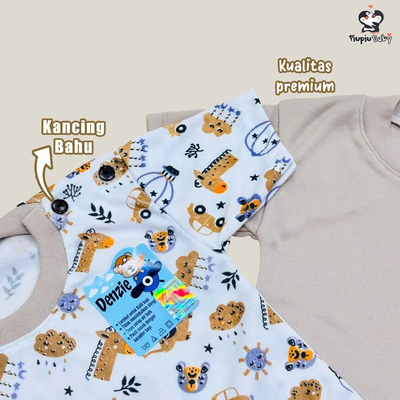 Top 1 DENZIE - 3 Set Baju Bayi Seri Coksu Pendek Kancing Bahu Usia 3-24 Bulan Motif Karakter & Polos Unisex Laki-Laki Dan Perempuan Parsel 2