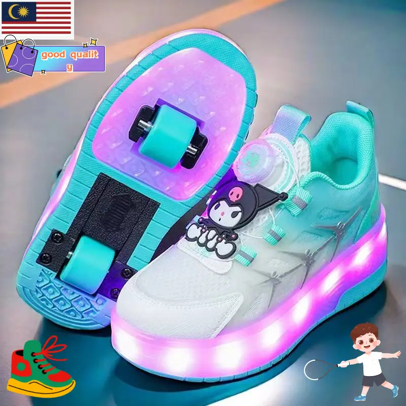 2024 new style runaway shoes for girls in spring and autumn, children's pulley princess style, fashionable Kulomi two-roller skates flashing lights