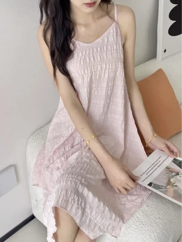 Women's Solid Color V Neck Cami Nightdress, Loose Casual Soft Comfortable Spaghetti Strap Backless Sleeveless Nightgown for Summer, Ladies Sleepwear for Indoor Wear 3