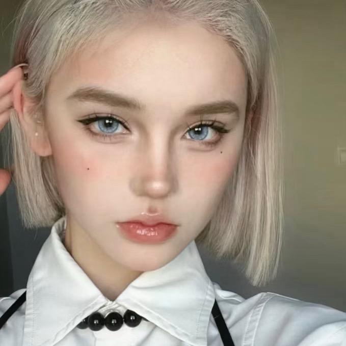 Lyn Lens - Kính áp tròng xanh xám khói sáng tây sang chảnh giãn to (Pony blue -14.5mm)