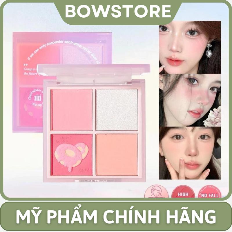 XIXI Phấn Má Hồng XIXI 4 ô Nhũ Sáng Highlight Trang Điểm Tích Hợp Phấn Mắt Nhũ Lì bền màu makeup trang điểm làm đẹp Cosmetic Mỹ Phẩm phấn  má phấn  má 04 má  hồng phấn  má cool tone