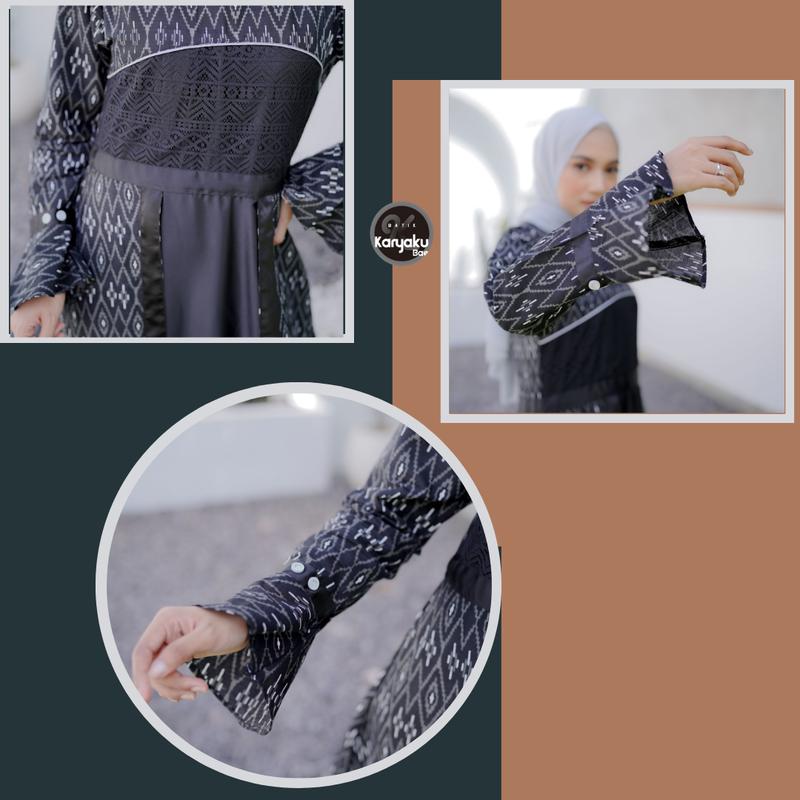 COUPLE GAMIS PREMIUM NAELA KEMEJA PANJANG BATIK KARYAKU Baju Katun Muslim Wanita Motif Pasangan Dress 5