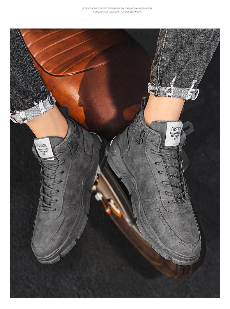 Product Introduction of in Stock Martin Boots High-Top Shoes Men's Sneaker Work Shoes in Stock Martin Boots High-Top Shoes Men's Sneaker Work Shoes Autumn and Winter New Fashion Men's Big Head Shoes British Style High-Top Lace-up Martin Boots Teenagers Platform Work Shoes 13