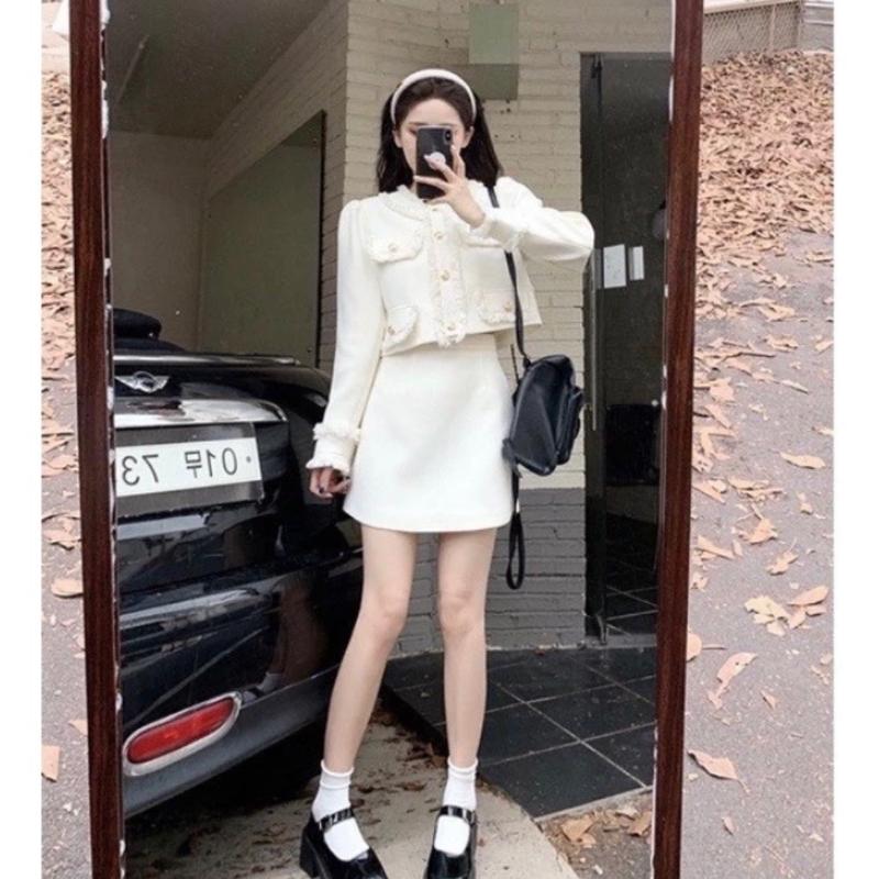 Váy Dạ Xinh Siêu Hot Hàng L1 Fom chuẩn - Áo Dạ Tua Rua Cúc Đồng Kèm Chân Váy Dạ Chữ A Dáng Ngắn Sang Chảnh 9