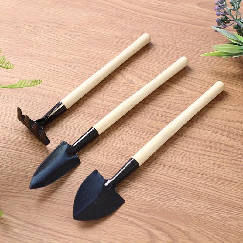 Dụng Cụ Làm Vườn Mini, Bộ 3 Cái, Cán Gỗ, Xẻng Và Rake, Đa Chức Năng, Thích Hợp Cho Cây Trong Nhà Và Bonsai, Dụng Cụ Bầu Đất 1