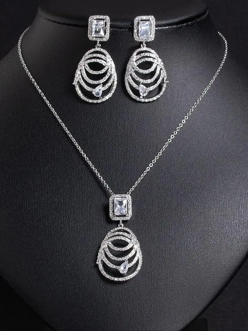 Product Introduction of Vintage Elegant Style Jewelry Set, Fashion Artificial Zircon Decor Necklace & Dangle Earrings, Trendy All-match & Exquisite Jewelry Set for Birthday Gift 2