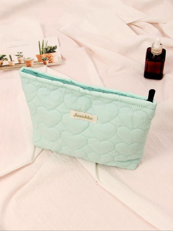Quilted Heart Pattern Cosmetic Bag, Lightweight Simple Clutch Bag, Travel Essentials, Travel Small Cosmetic Case Accessories 2