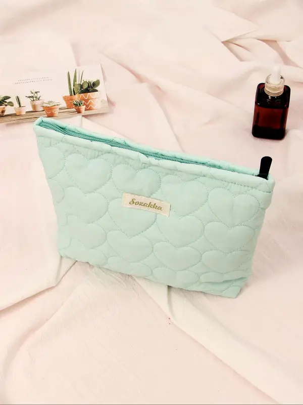 Quilted Heart Pattern Cosmetic Bag, Lightweight Simple Clutch Bag, Travel Essentials, Travel Small Cosmetic Case Accessories 2