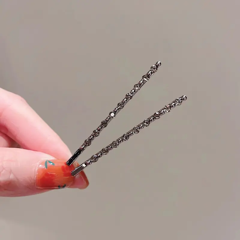 4pcs Exquisite rhinestone one-line hair clip black high-end side hairpin simple temperament broken hair bangs clip fashionable women's hair accessories