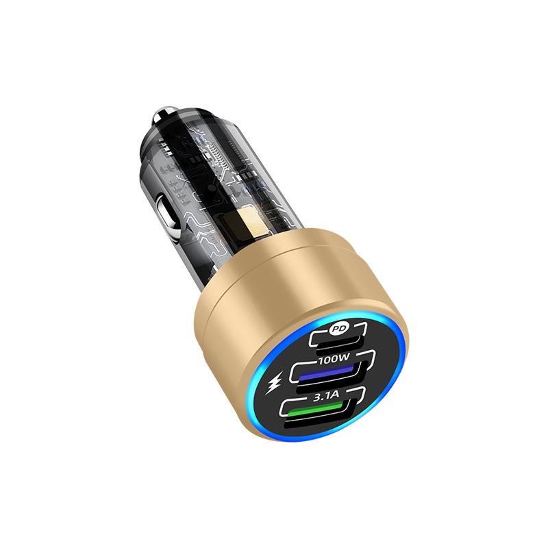 2025 latest car charger 100w super fast charging car mobile phone charger aluminum alloy PD + QC3.0 car charger 7