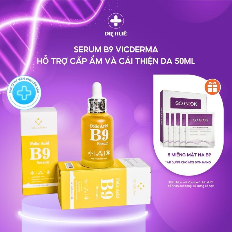 Serum B9 Vic Derma Folic Acid hỗ trợ Dưỡng Ẩm làm dịu da Hàn Quốc 50ml - Tặng 5 mặt nạ B9 Sogook