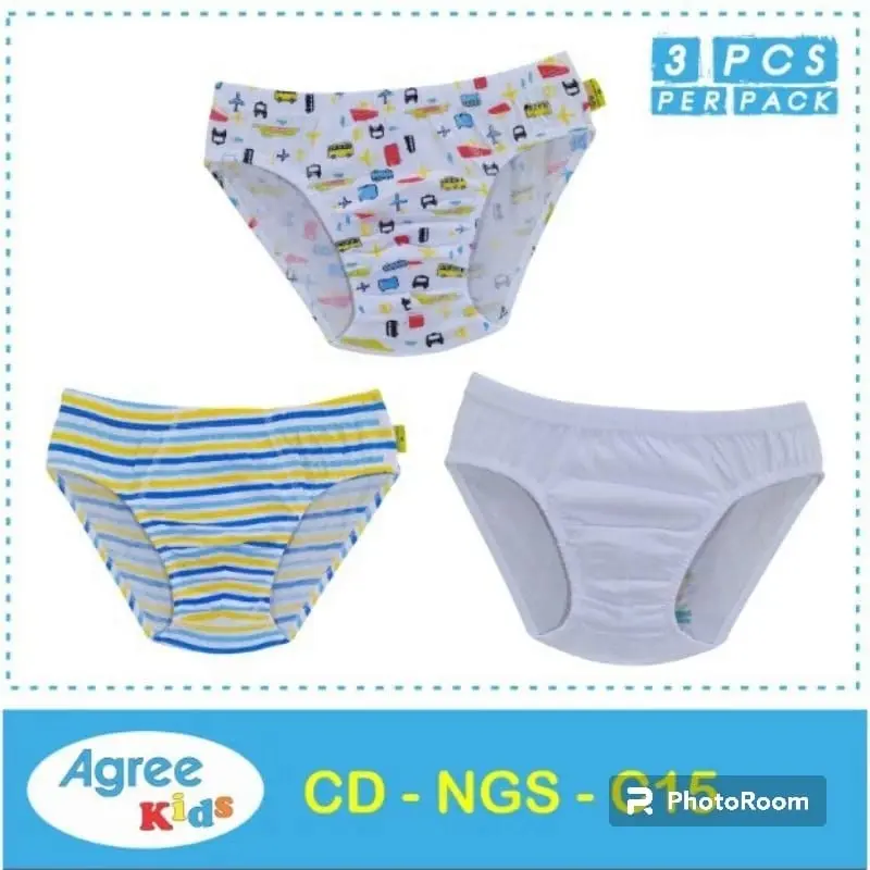 AGREE CD-NGS-C15 Set 3Pcs | CD Anak Cowok Agree 3 Motif | Celana Dalam Anak Laki-laki Bahan Katun | CD Anak Cowok Usia 1 s/d 9 Thn | Pakaian Dalam Anak | GUDANG DALEMAN Fashion 3