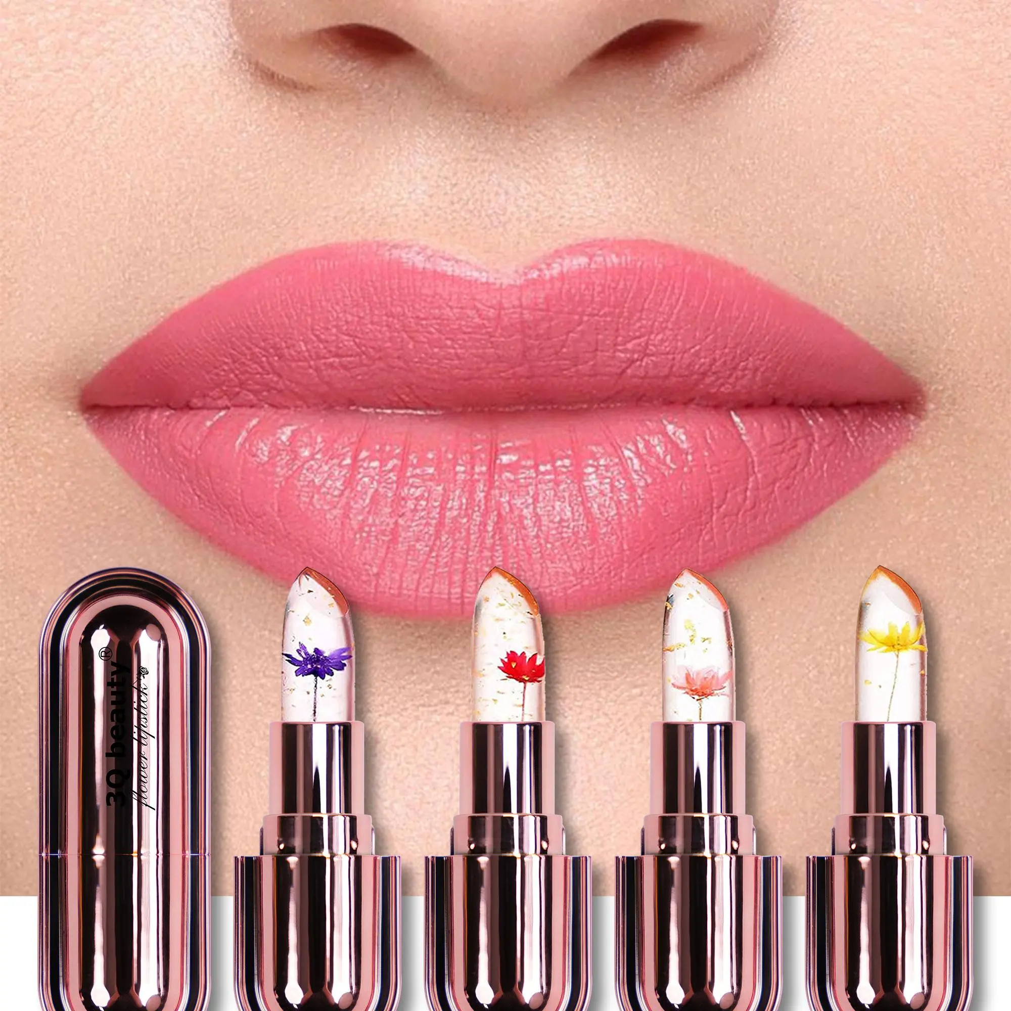 Temperature Changing Lipstick, 4 Counts/set Long Lasting Moisturizing Lipstick, Flower Design Lipstick, Suitable for All Skins, Perfect Gift for Women
