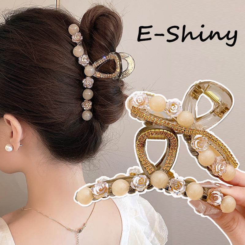 Kẹp Tóc Càng Cua Màu Hổ Phách Dành Cho Nữ, Hoa Trắng Và Màu Sâm Panh, Sáng Bóng, Thích Hợp Cho Tóc Đuôi Ngựa Lấy Phụ Kiện Tóc