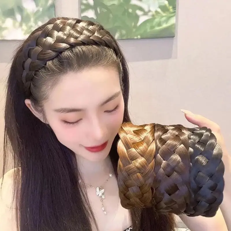 Women Wide Wig Twist Braided Hair Bands Non-slip Widened Braids Fashion Headwear Accessories