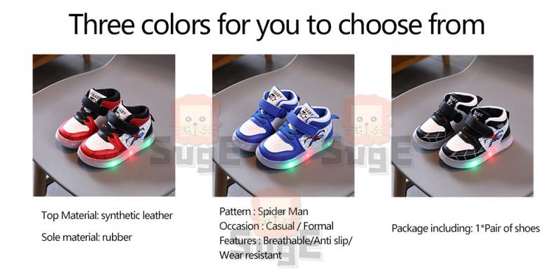 Product Introduction of SUGE kids shoes for boys spiderman black basketball LED shoes for kids student gift 2