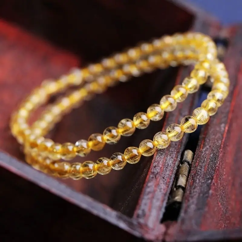 Vòng Tay Thạch Anh Rutilated Vàng, Tự Nhiên, Dành Cho Phụ Nữ, Pha Lê Tóc Vàng, 4mm Kích Thước Nhỏ, Tóc Nhỏ Trong Suốt Và Trong Suốt 0