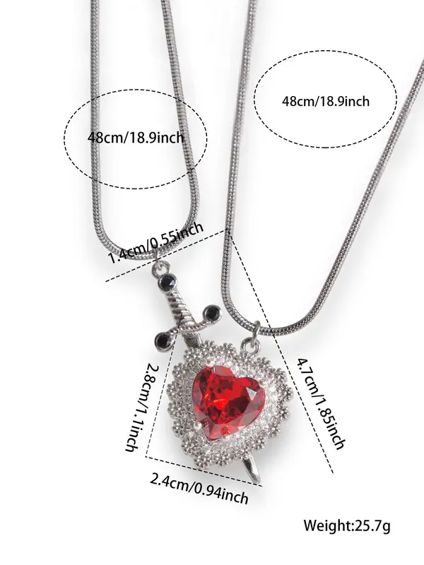 Gothic Heart & Sword Design Couple Pendant Necklace, Fashion Jewelry for Party, Daily Decor, Trendy All-match & Exquisite Jewelry Accessories for Birthday Gift, Valentine's Day, Gift 1