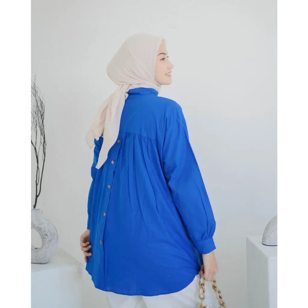 Kemeja Linen Wanita Oversize Hana Shirt Variasi Kancing Depan Belakang Polos Kekinian Premium