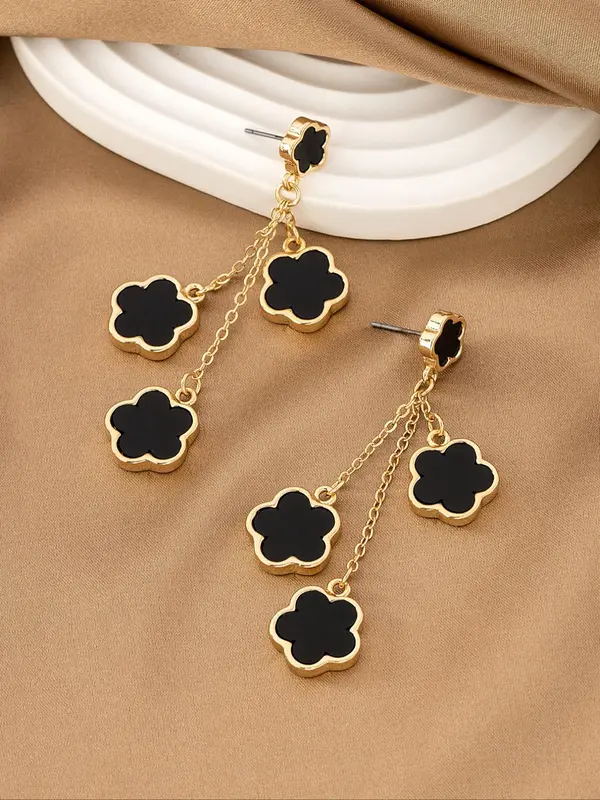 Women's Temperament Elegant Clover Design Dangle Earrings, 1 Pair Trendy Tassel Design Dangle Earrings, Chic Exquisite Vintage Jewelry for Daily & Party Decor 6