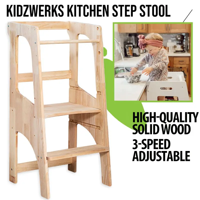 【SG Seller】Wooden Kids Kitchen Step Stool  3 Levels Height Adjustable Toddler Learning Stool Tower
