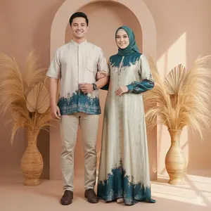 BM -SET COUPLE SULTAN PASANGAN GAMIS SILK PREMIUM | GAMIS MOTIF MEWAH COUPLE KEMEJA DAN GAMIS