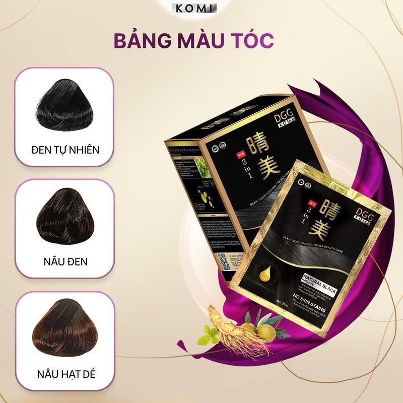 Dầu gội Nhuộm tóc thảo dược KOMI phủ bạc, làm đen tóc bạc tóc trắng công nghệ Nhật Bản chuyển giao và sản xuất tại Việt Nam, gói 25ml