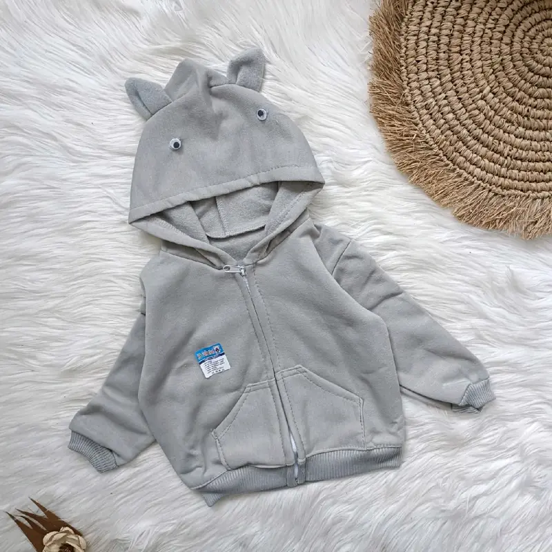 Jaket hoodie saku polos 3-12 bulan 3