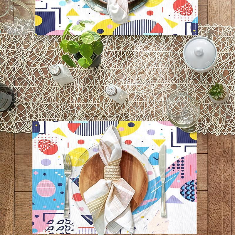 Colorful Geometric Rooster Print Placemat, 1/4/6/8/12pcs Modern Artistic Flair Placemat, Decorative Placemat for Home Kitchen Dining Room 5
