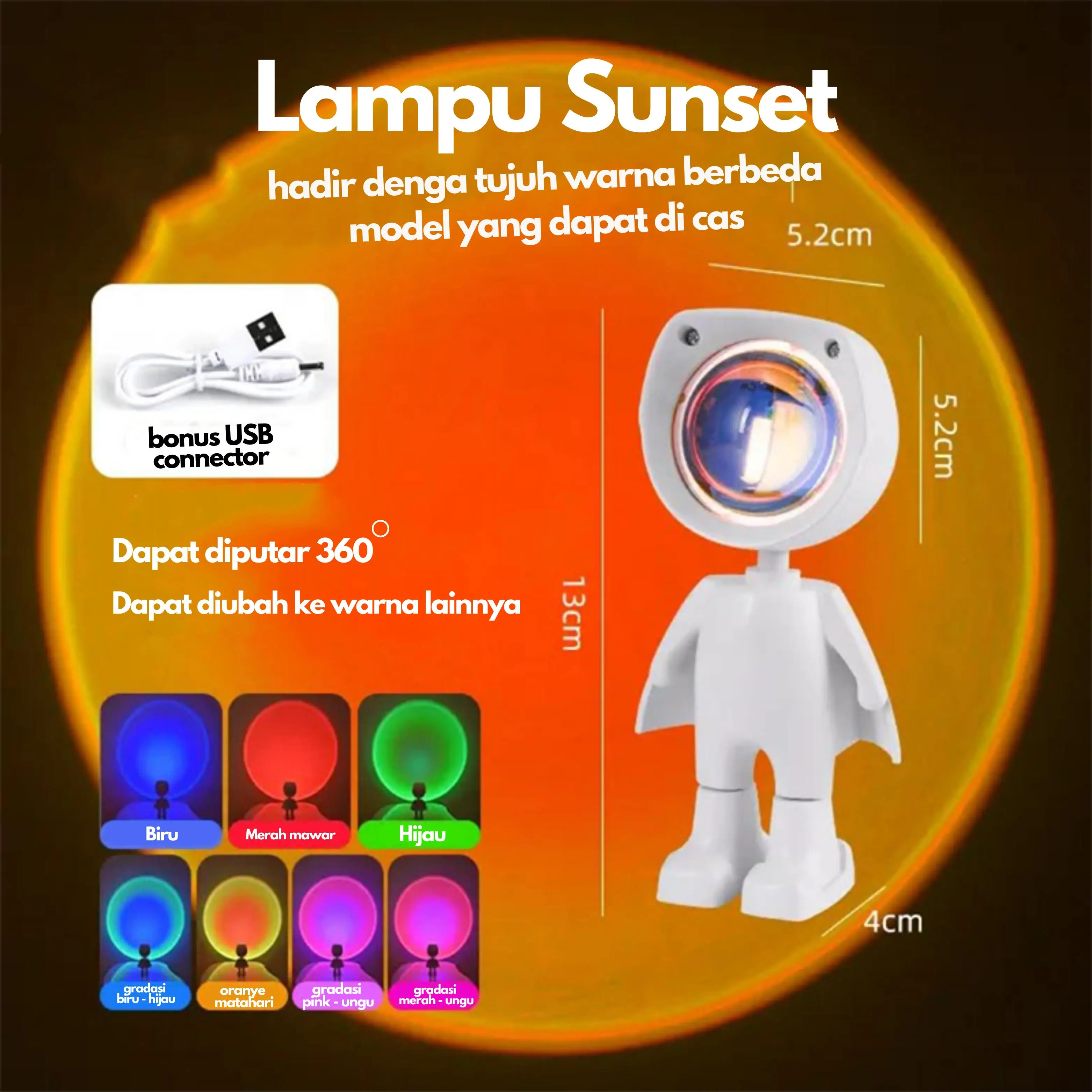 PPLUS lampu Sunset  Projie/lampu led kamar/lampu led kamar estetik//promo elektronik termurah cable lamp projector  white Usb