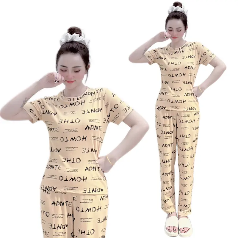 set đồ bộ thun gân quần BAGGY, áo form ngắn cổ tròn tay ngắn mặc nhà.  Phù hợp mọi độ tuổi nhiều màu 5