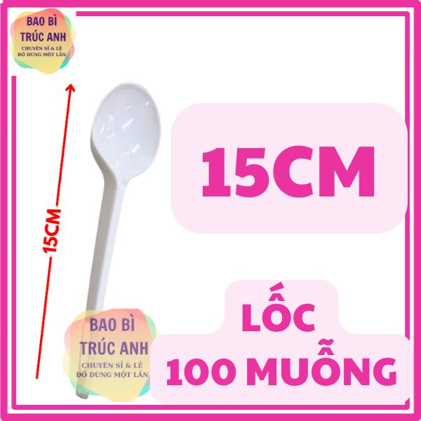 Lốc 100 Muỗng nhựa dùng 1 lần 15cm dùng ăn cơm , uống cafe , uống trà sữa 5