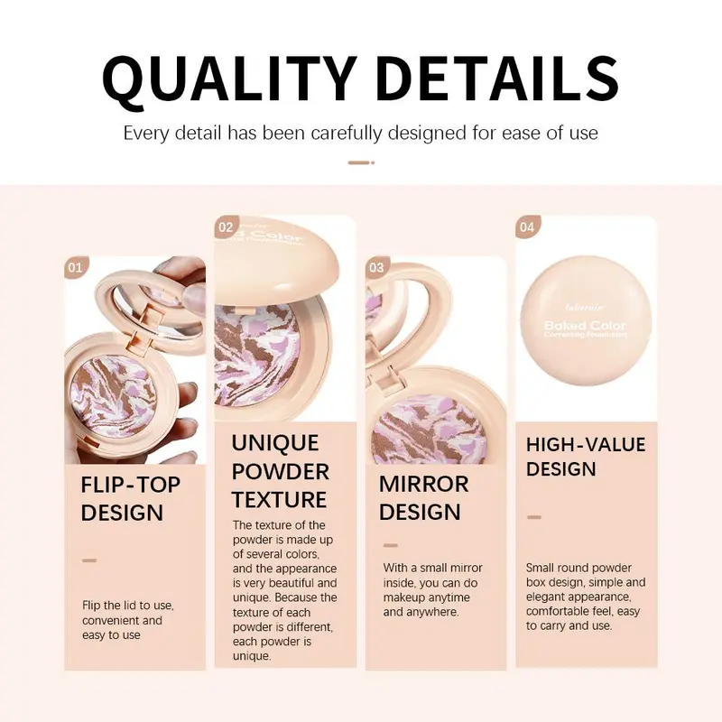 Long-lasting Color-correcting Foundation Palette, 1 Count Baked Color Correcting Foundation Palette, Multi-purpose Makeup Palette for Women 7