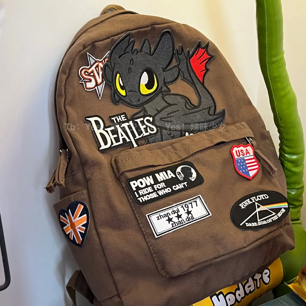 Spicy Girl's Homemade American Retro Style Godzilla Monster Backpack Drape Hip-Hop Fashion Schoolbag Casual